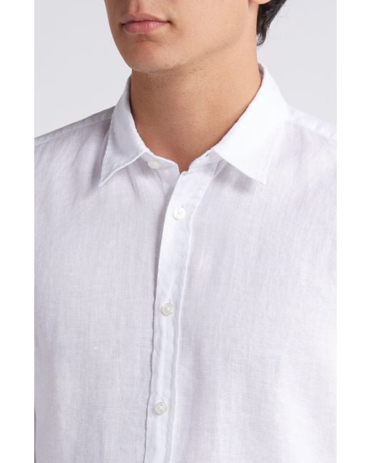 Boss White Roan Slim Fit Stretch Linen Blend Button-up Shirt for men