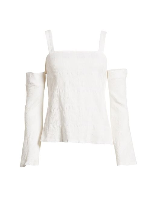 TOPSHOP Textured Cold Shoulder Top in White Lyst