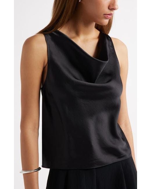 Open Edit Black Sleeveless Cowl Neck Satin Top
