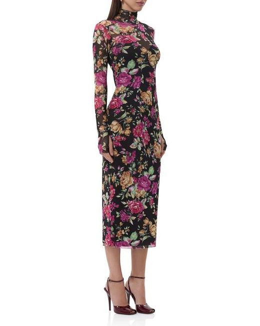 AFRM Multicolor Shailene Turtleneck Long Sleeve Mesh Midi Dress