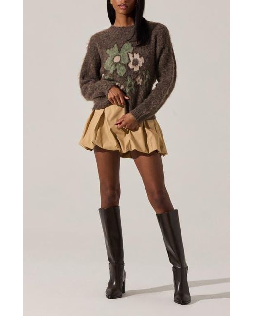 Astr Brown Conetta Floral Fuzzy Sweater