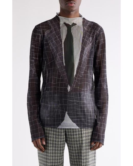 Acne Black Elway Suit Trompe L'Oeil Print Long Sleeve Mesh T-Shirt for men