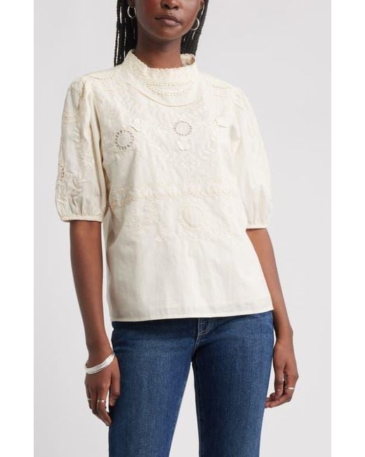 Treasure & Bond White Lace Trim Cotton Broderie Anglaisetop