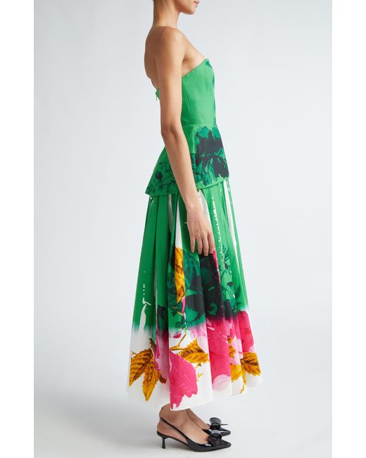 Erdem Green Floral Print Strapless Cocktail Dress