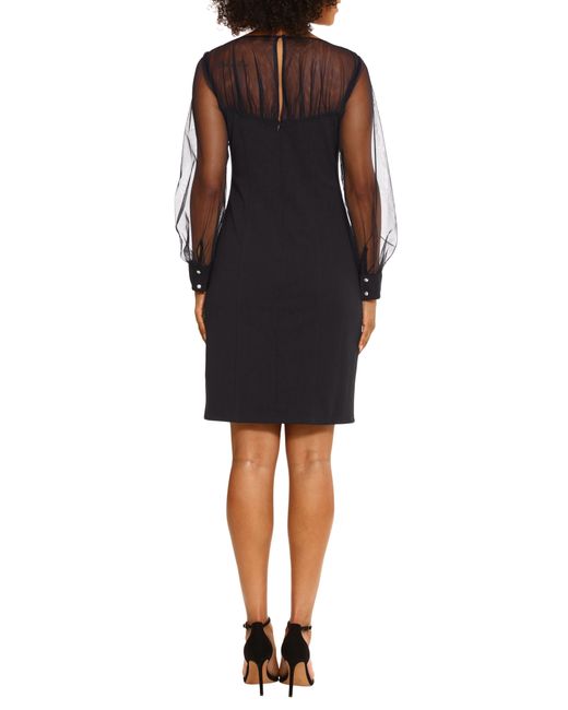 Maggy London Black Illusion Neck Long Sleeve Cocktail Dress