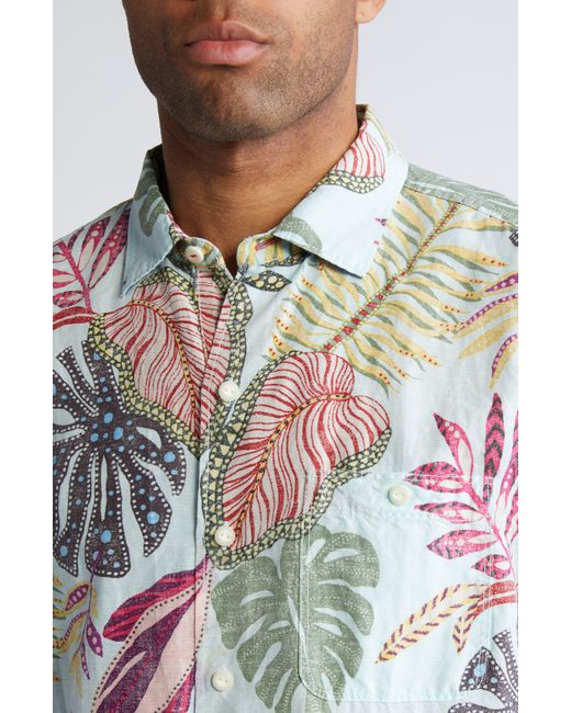 Tommy Bahama Multicolor Tropical Leaf Print Short Sleeve Linen & Lyocell Button-up Shirt for men