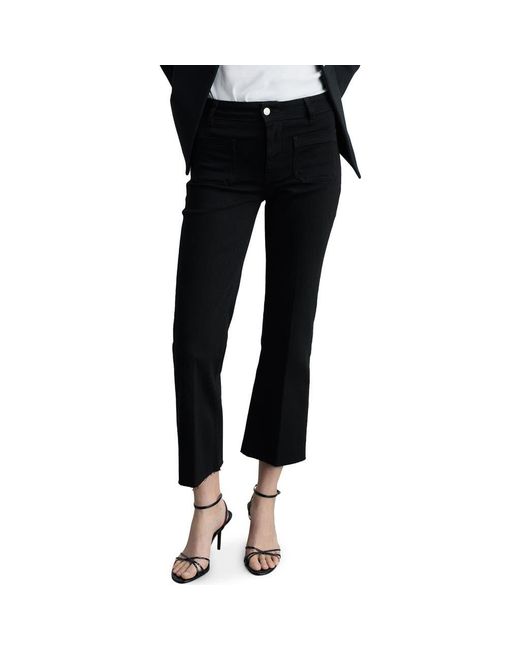Mango Black Alex Raw Hem Patch Pocket Crop Flare Jeans