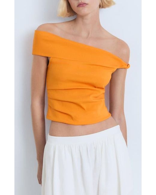 Mango Orange Pleated One-Shoulder Top