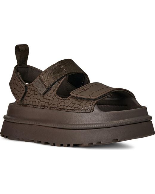 Ugg Brown Goldenglow Embossed Platform Sandal