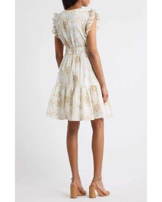 Anne Klein Women's Natural Embroidered Eyelet Cotton Ruffle Dress