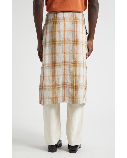 Nicholas Daley Natural Madras Plaid Linen Kilt for men