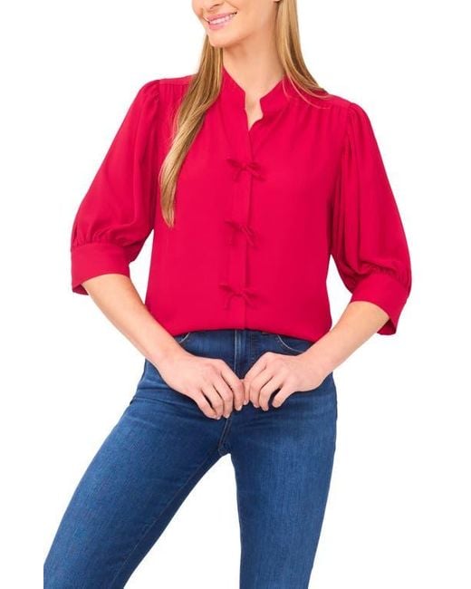 Cece Red Bow Detail Button Front Top
