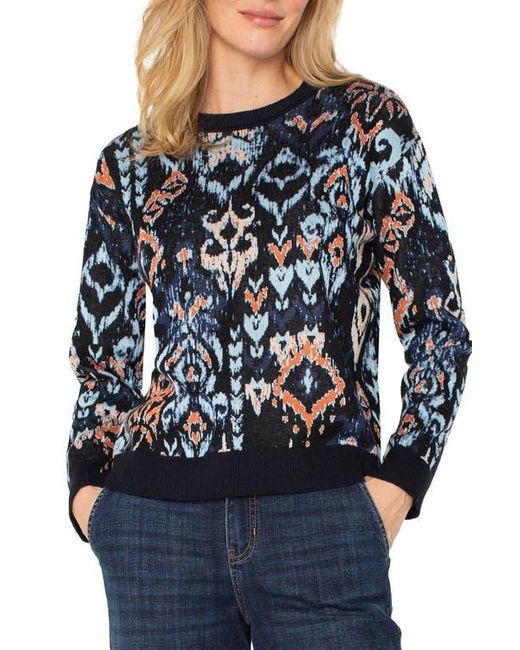 Liverpool Los Angeles Ikat Jacquard Crewneck Sweater in Blue Lyst