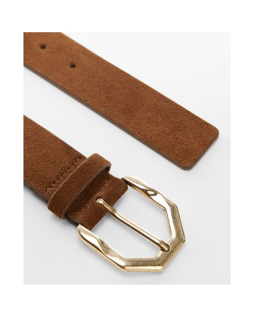 Mango Brown Irregular Buckle Leather Belt