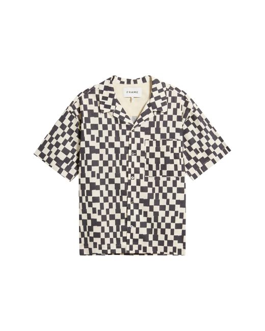 FRAME Black Geometric Print Lyocell & Cotton Camp Shirt for men
