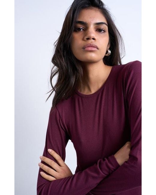TOPSHOP Purple Long Sleeve Rib Top