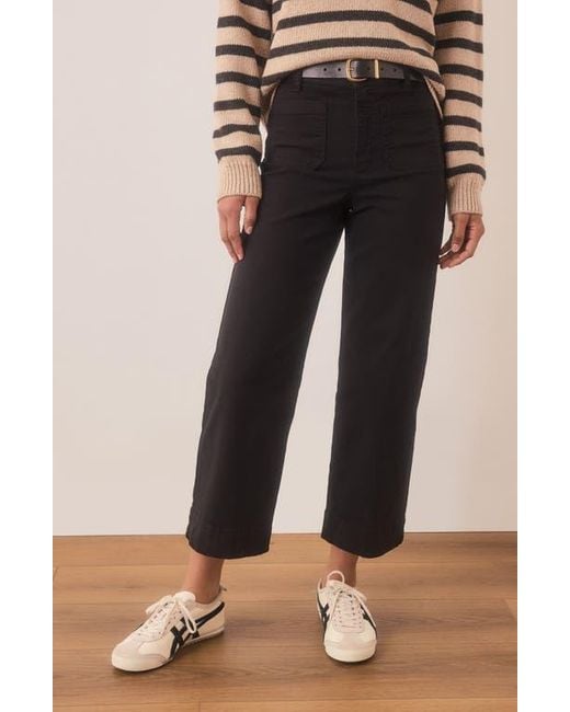 Marine Layer Black Bridget Cotton High Waist Wide Leg Crop Pants