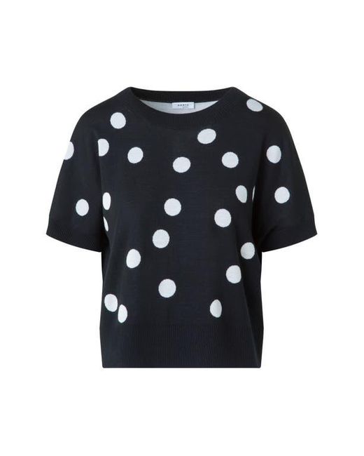 Akris Punto Blue Polka Dot Short Sleeve Wool Sweater