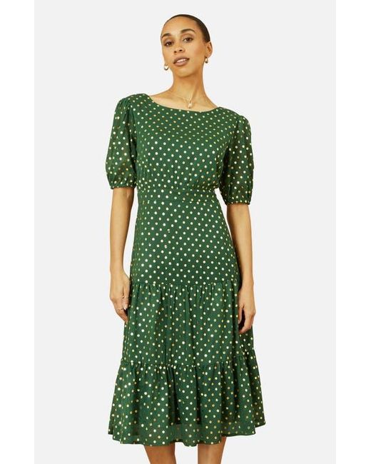 Yumi' Green Foil Spot Midi Dress With Scoop Back