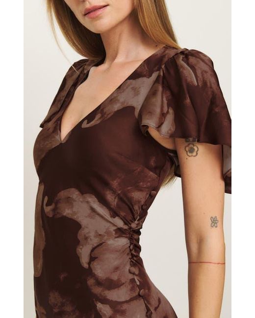 Reformation Red Vida Flutter Sleeve Satin Dress