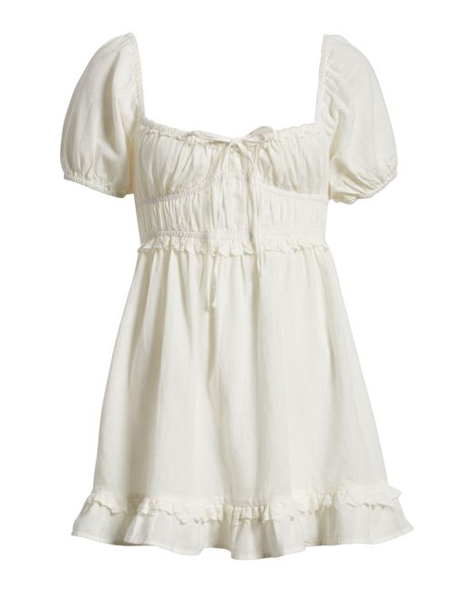 BDG White Farron Puff Sleeve Babydoll Minidress