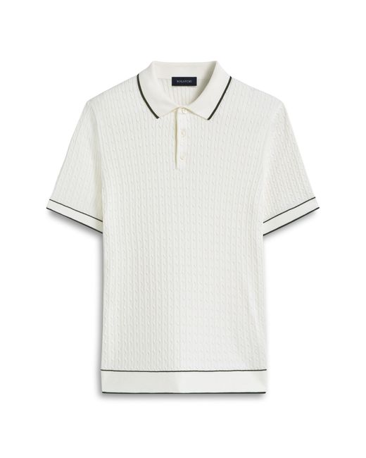 Bugatchi White Tipped Rib Cable Stitch Polo Sweater for men