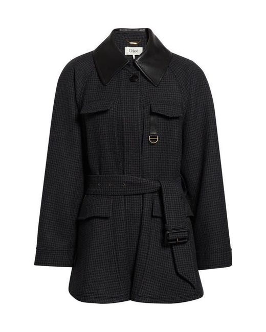Chloé Black Houndstooth Wool Hunting Jacket