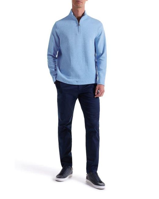 Bugatchi Blue Waffle Quarter Zip Cotton Blend Pullover for men