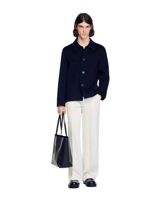 Sandro Blue Wool Jacket With Regular Collar for men