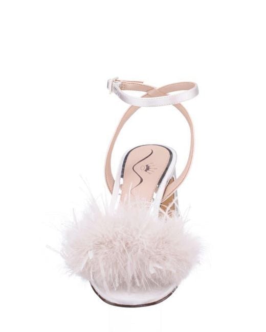 Nina White Bev Ankle Strap Faux Feather Sandal