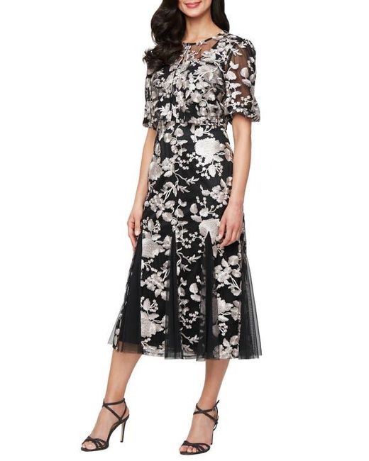 Alex Evenings Women's Black Floral Embroidered Sleeveless Dress & Jacket