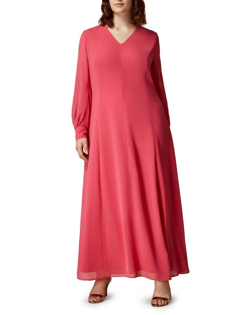 Marina Rinaldi Red Long Sleeve Georgette Maxi Dress