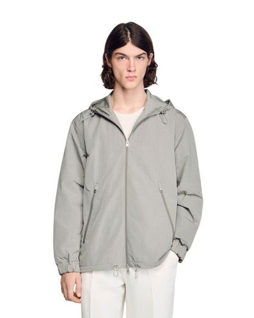 Sandro Gray Technical Hooded Zip-Up Jacket for men