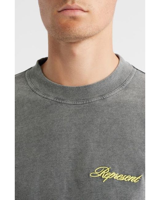 Represent Gray Oversize Embroidered Script Logo T-Shirt for men