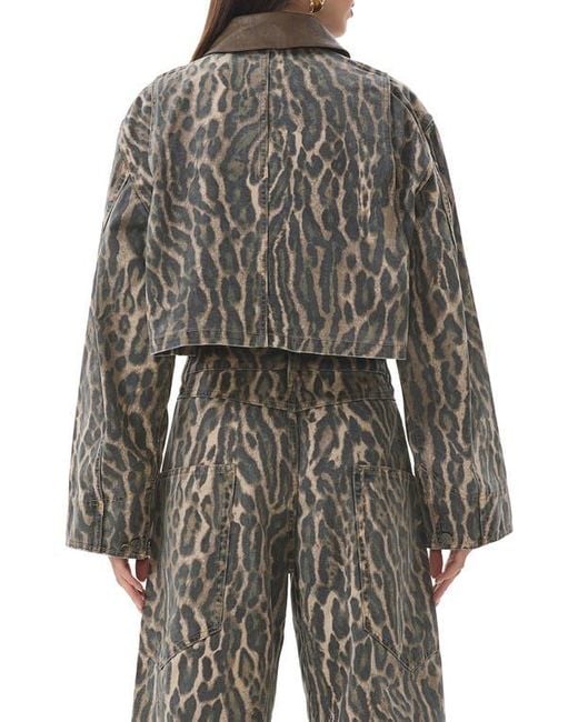 AFRM Gray Wrenley Leopard Crop Denim Jacket