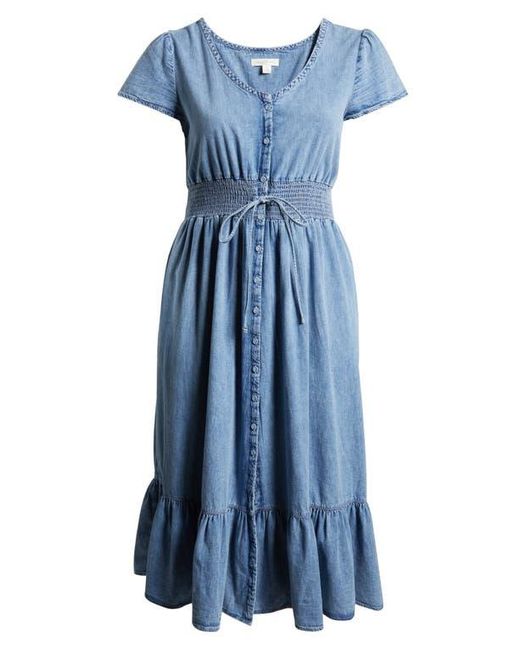Treasure & Bond Blue Smocked Waist Chambray Midi Dress