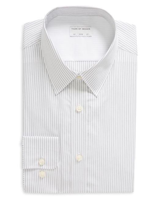 Tiger Of Sweden White Adley Slim Fit Pinstripe Cotton Dress Shirt for men