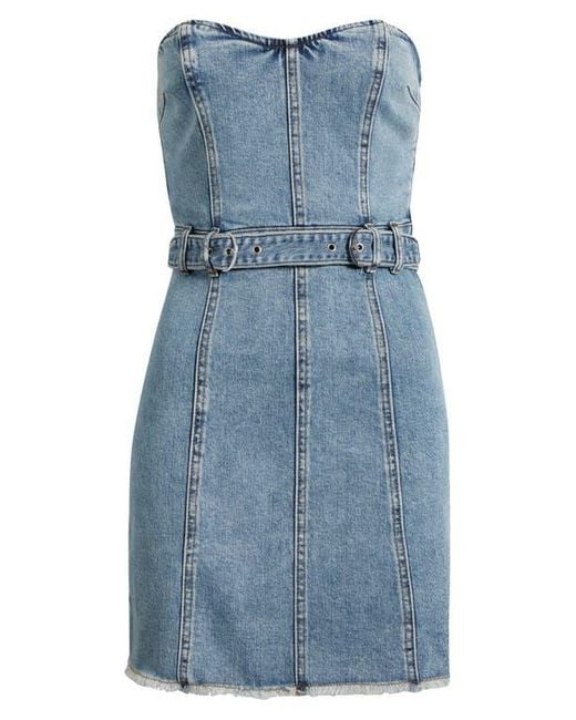 Steve Madden Blue Matilda Belted Strapless Denim Minidress