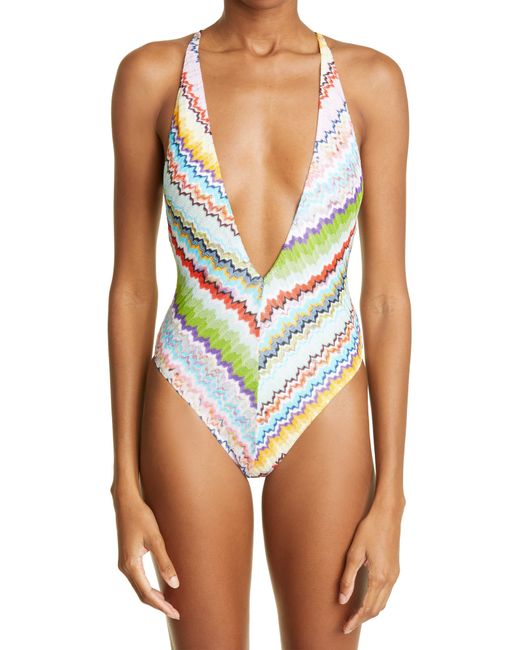 Missoni Zigzag Knit Onepiece Swimsuit in Blue Lyst