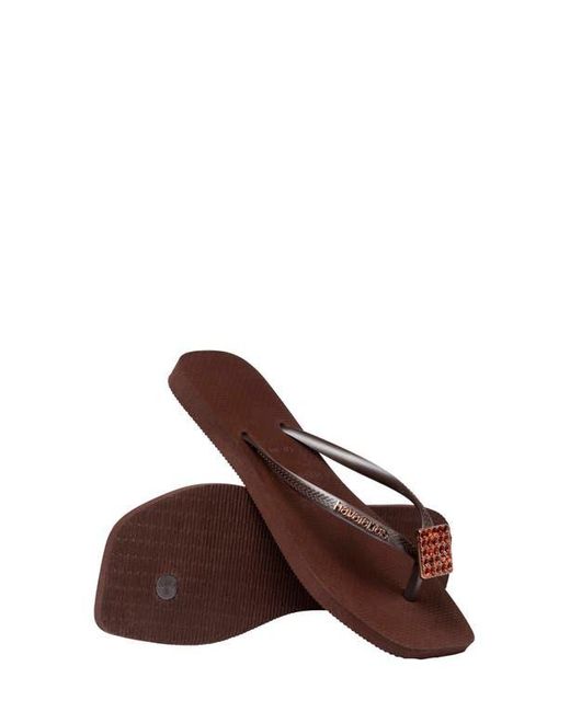 Havaianas Brown Slim Crystal Charm Flip Flop