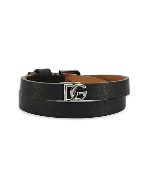 Dolce & Gabbana Black Logo Double Wrap Leather Bracelet for men