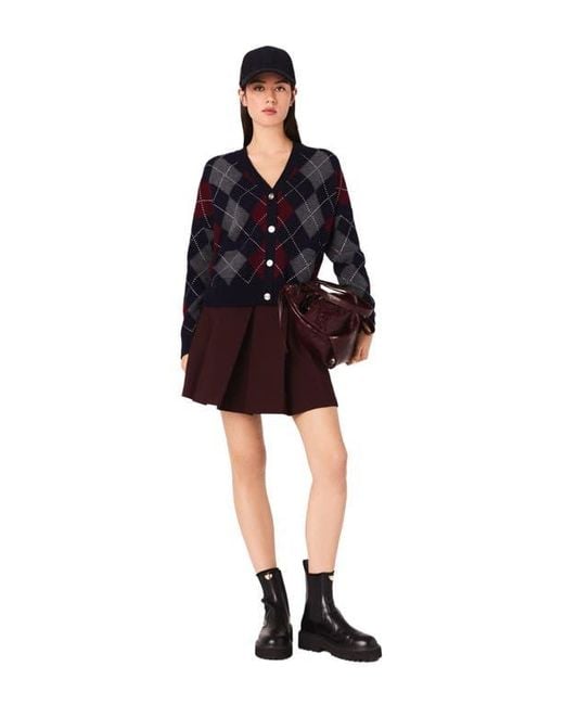 Maje Black Cropped Argyle Pattern Cardigan