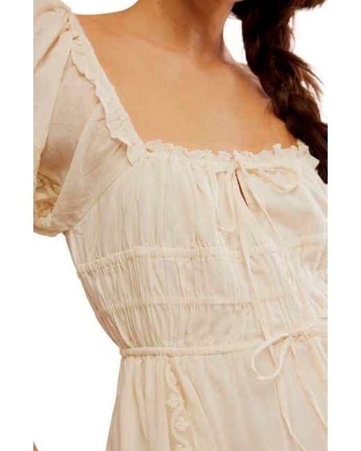 Free People Falling Sun Puff Sleeve Midi Dress in Natural | Lyst