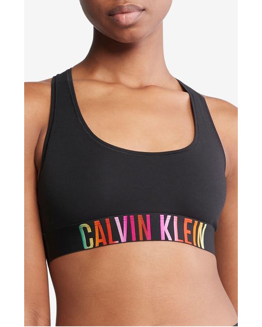 Calvin Klein Black Logo Band Racerback Cotton Blend Bralette