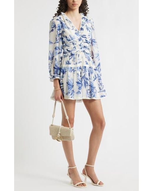 Chelsea28 Blue Long Sleeve Ruffle Trim Minidress