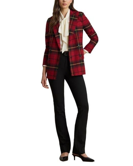 Ralph Lauren Red Plaid Double Breasted Wool Blend Blazer