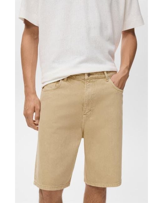 Mango Natural Relaxed Fit Denim Bermuda Shorts for men