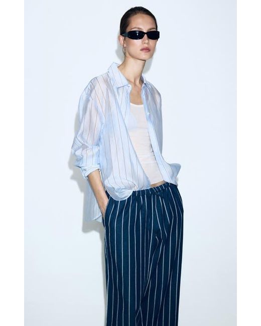Mango Blue Stripe Drawstring Pants