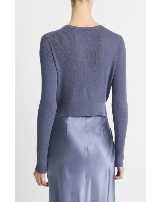 Vince Blue Ribbed Cashmere-Silk Slim Cardigan