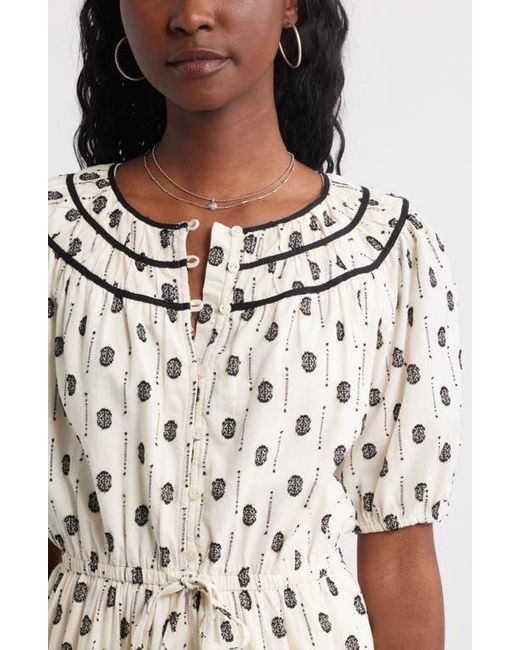 Treasure & Bond Natural Short Sleeve Cotton Blend Tiered Minidress